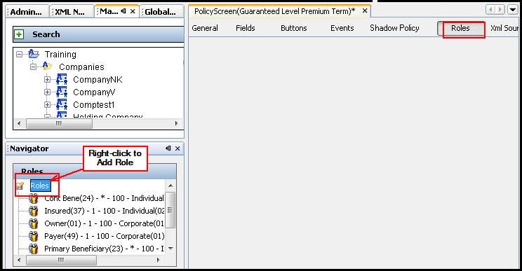 Role node in Policy Screen